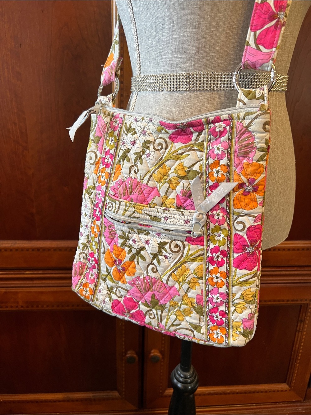 Vera Bradley Floral Quilted Crossbody in Pink, Orange & Cream - Picture 2 of 8